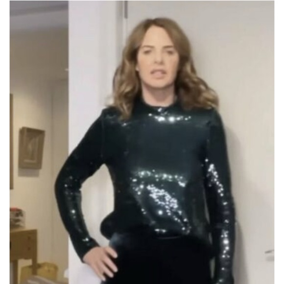 ZARA Sequin High Neck Top Green - Picture 5 of 8